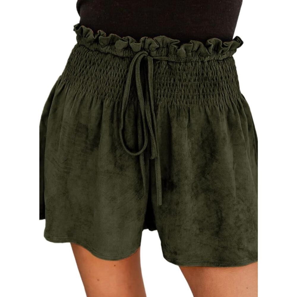 New Amazon faux suede high wasted culottes olive side pockets drawstring waist